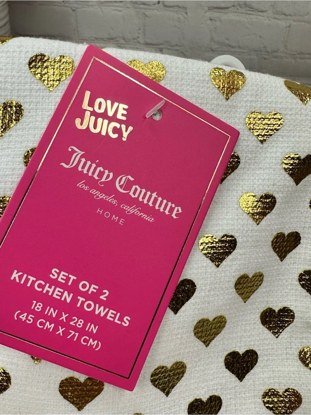 NWT Juicy Couture home kitchen Towel Gold foil Hearts glam décor modern luxe